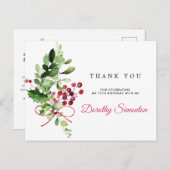 70歳の誕生日お礼 ナチュラルな冬のグリーン ポストカード (正面/裏面)