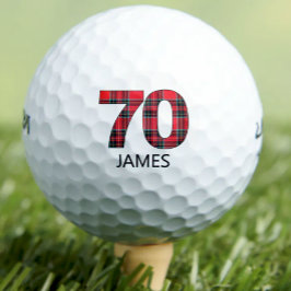 70歳の誕生日お祝いにギフト 赤いチェック柄のゴルフ70 ゴルフボール