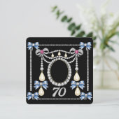 70歳の誕生日お祝いカード 名前入れ ジュエル ダイヤモンド カード (スタンド正面)