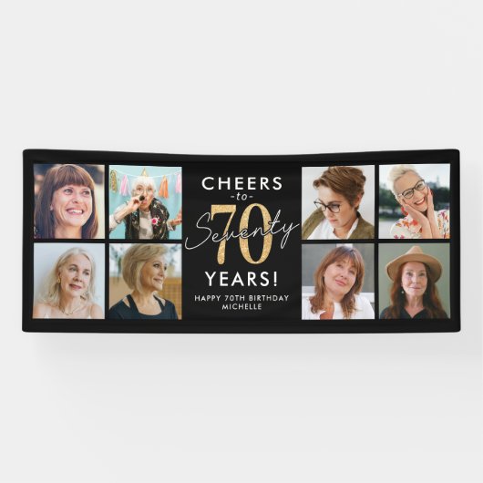 70歳の誕生日お祝いゴールドフォトバナー 横断幕 (横)