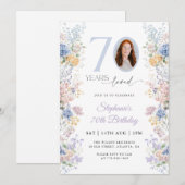 70歳の誕生日お祝いスプリング+ワイルドフラワーの写真 招待状 (正面/裏面)