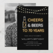 70歳の誕生日お祝いネオンサインCheers & Beers 写真 招待状 (正面/裏面)