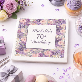 70歳の誕生日お祝いパープル・ピンクの花と葉 スタンダードランチョンナプキン
