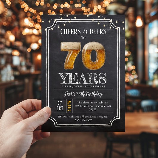 70歳の誕生日お祝い招待状 Cheers & Beers 招待状