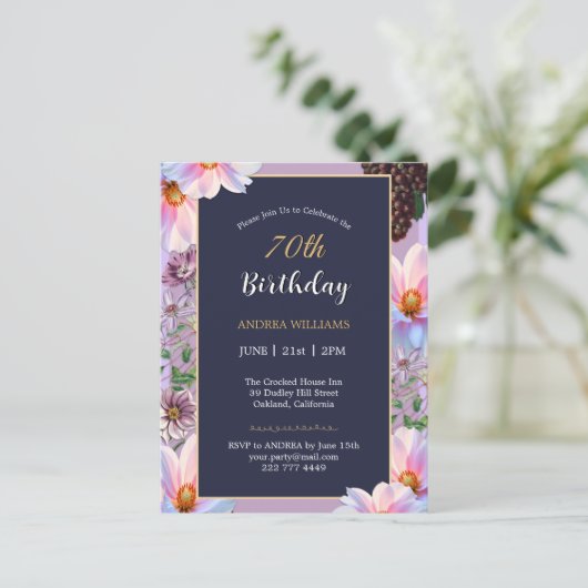 70歳の誕生日お祝い春の花 ポストカード (スタンド正面)