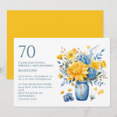 70歳の誕生日お祝い用花瓶イエローブルーの花 招待状 (正面/裏面)