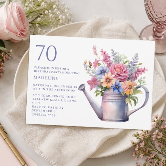 70歳の誕生日お祝い カントリーガーデンの花のじょうろ 招待状