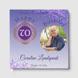 70歳の誕生日お祝い パーソナライズ写真 紫 グリッター ゲストブック