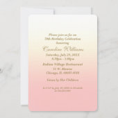 70歳の誕生日お祝い。ピンクの桃色のバラ 招待状 (裏面)