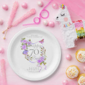 70歳の誕生日お祝い 紫のバラのリボン ペーパープレート (パーティー)