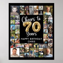 70歳の誕生日お祝い 51枚フォトコラージュ Cheers to 70 Years ポスター