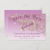 70歳の誕生日におすすめの落ちるローズゴールドグリッター セーブザデート (正面/裏面)