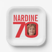 70歳の誕生日に明るい赤の白70カスタム枚の写真 ペーパープレート (正面)