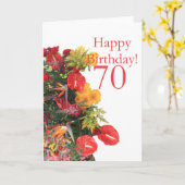 70歳の誕生日に赤い黄色の花束 カード (黄色い花)