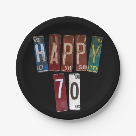 70歳の誕生日のための錆びたライセンスプレート ペーパープレート (正面)