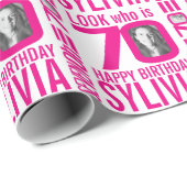 70歳の誕生日のピンク色の写真70カスタムの写真名 ラッピングペーパー (ロールコーナー)