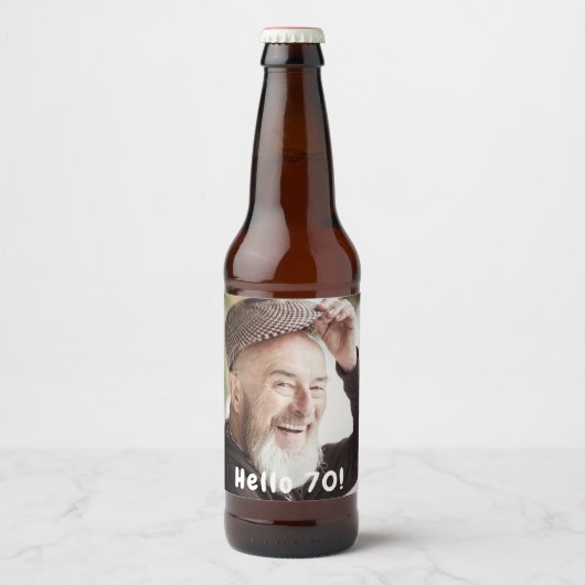 70歳の誕生日の写真こんにちは70人の男性 ビールラベル (正面)
