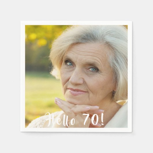 70歳の誕生日の写真こんにちは70女性 スタンダードカクテルナプキン (正面)