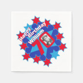 70歳の誕生日の写真とレッドスターナプキンスの名前 スタンダードカクテルナプキン (正面)