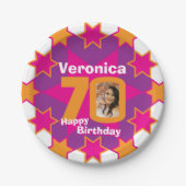 70歳の誕生日の写真の名前ピンクのスター紙プレート ペーパープレート (正面)
