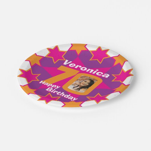 70歳の誕生日の写真の名前ピンクのスター紙プレート ペーパープレート (アングル)
