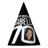 70歳の誕生日の写真パーソナライズされた白い黒 パーティーハット (正面)