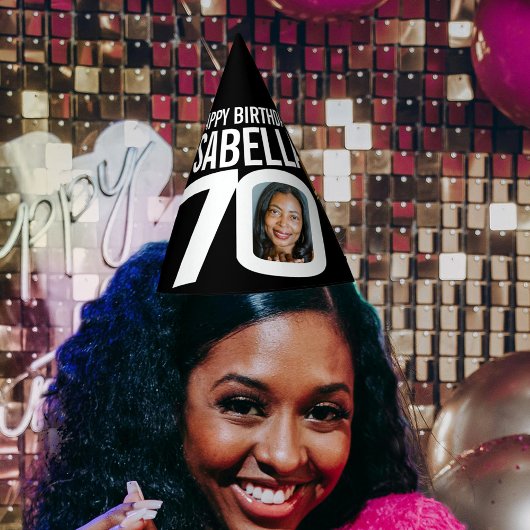 70歳の誕生日の写真パーソナライズされた白い黒 パーティーハット