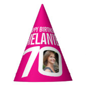70歳の誕生日の写真ホイパーソナライズされたトホットピンク パーティーハット (正面)
