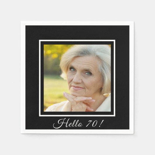 70歳の誕生日の写真白黒 スタンダードカクテルナプキン (正面)