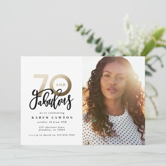 70歳の誕生日の写真70と素晴らしい黒と金ゴールド (スタンド正面)