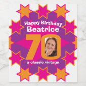 70歳の誕生日の名前ピンクのフォトカスタムワインラベル ワインラベル (シングルラベル)