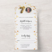 70歳の誕生日の白い金ゴールド星写真パーティーRSVP オールインワン招待状 (内側)