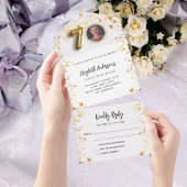 70歳の誕生日の白い金ゴールド星写真パーティーRSVP オールインワン招待状