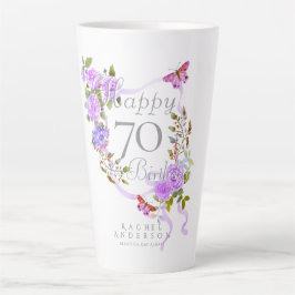 70歳の誕生日の紫のバラのリボン カフェラテマグ