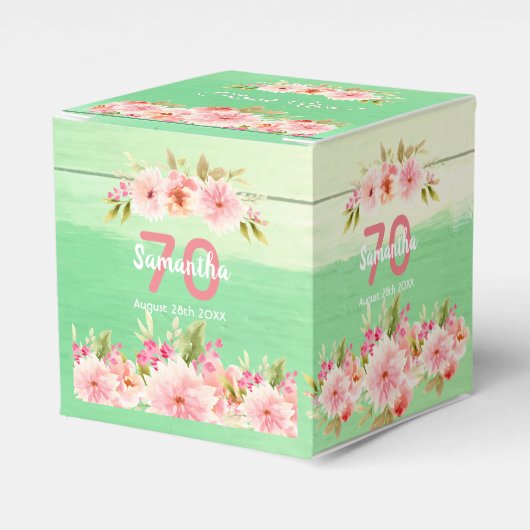 70歳の誕生日の緑の木の花模様は素朴な感謝していあなた フェイバーボックス (正面サイド)