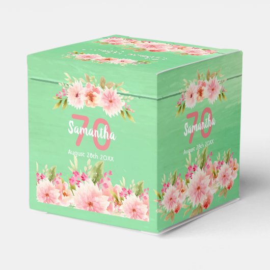 70歳の誕生日の緑の木の花模様は素朴な感謝していあなた フェイバーボックス (裏面サイド)