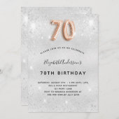 70歳の誕生日の銀のバラ金ゴールドが輝く 招待状 (正面/裏面)