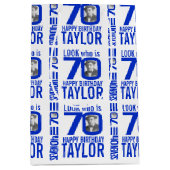70歳の誕生日の青いルック70カスタムの写真名 ミディアムペーパーバッグ (正面)