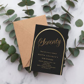 70歳の誕生日の黒い金ゴールドのアーチスクリプエレガントト 招待状