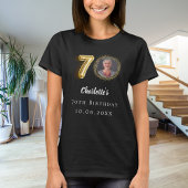 70歳の誕生日の黒い金ゴールド写真 Tシャツ