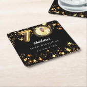 70歳の誕生日の黒い金ゴールド星写真 スクエアペーパーコースター (アングル)