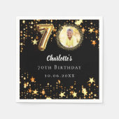 70歳の誕生日の黒い金ゴールド星写真 スタンダードカクテルナプキン (正面)