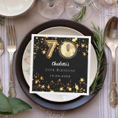 70歳の誕生日の黒い金ゴールド星写真 スタンダードカクテルナプキン