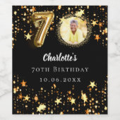 70歳の誕生日の黒い金ゴールド星写真 ワインラベル (シングルラベル)