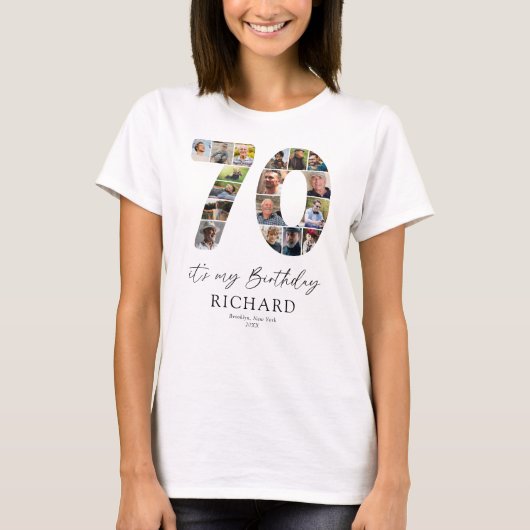 70歳の誕生日をお祝いするオリジナルフォトTシャツ Tシャツ (正面)