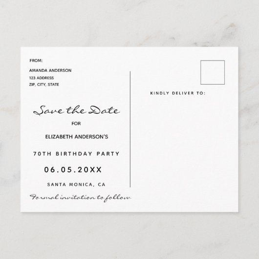 70歳の誕生日を保存する熱帯の黒い星 ポストカード (裏面)