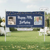 70歳の誕生日を祝うストリングライトの青いフォトバナー 横断幕