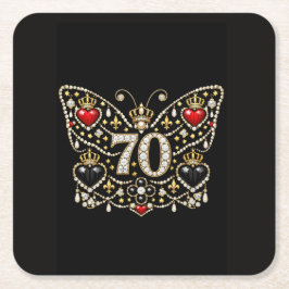 70歳の誕生日を祝うダイヤモンドの蝶のデザイン スクエアペーパーコースター