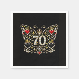 70歳の誕生日を祝うダイヤモンドの蝶のデザイン スタンダードカクテルナプキン