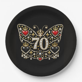 70歳の誕生日を祝うダイヤモンドの蝶のデザイン ペーパープレート